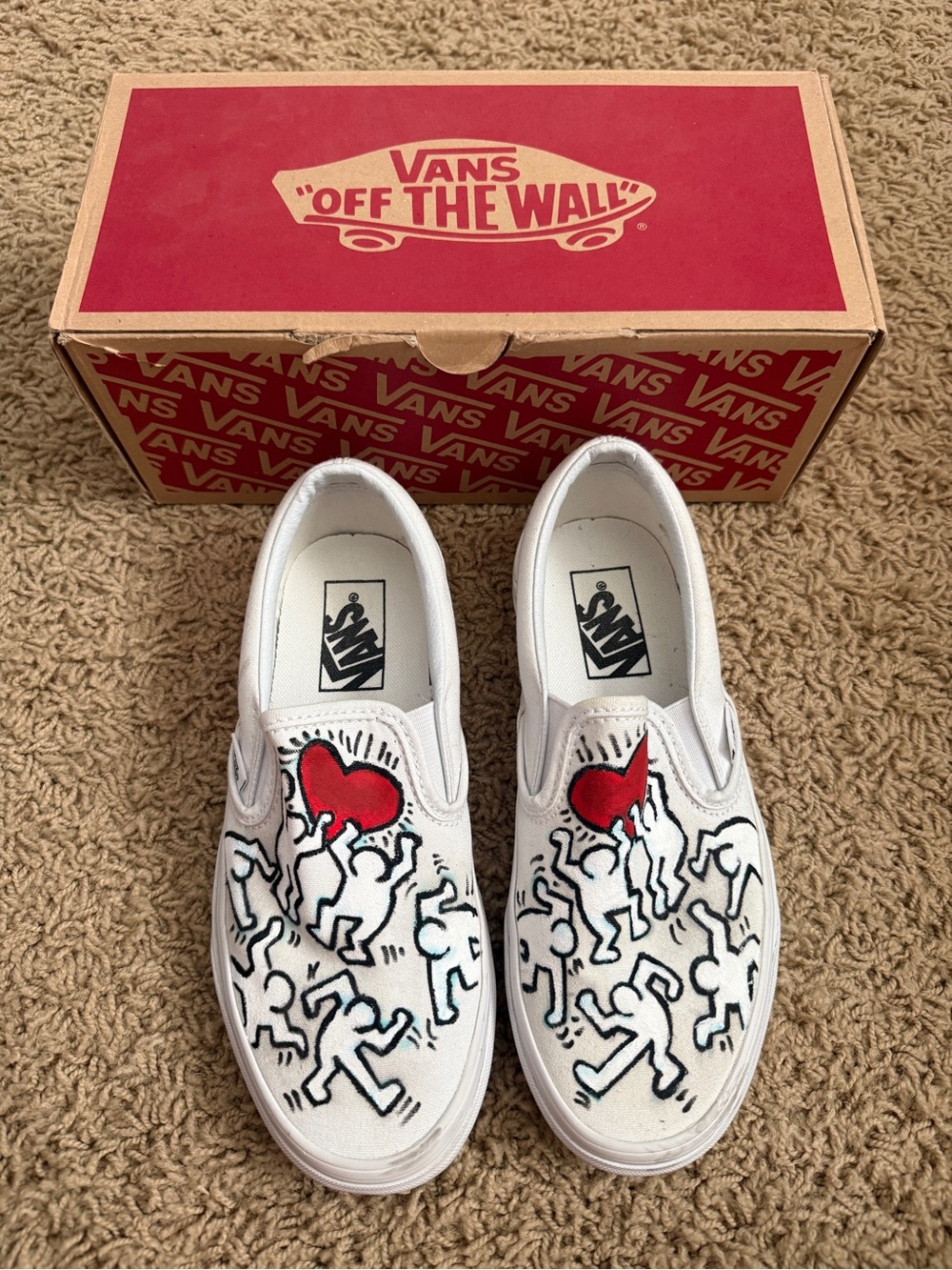 Vans Custom Keith Haring White Slip-Ons